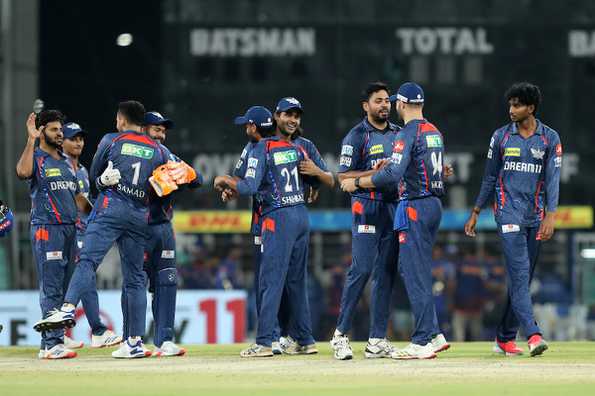 LSG celebrate a nail-biting win against MI 