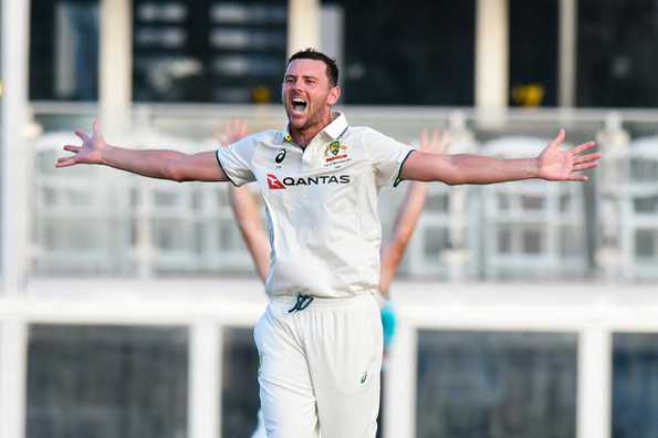 Josh Hazlewood finished with figures of 5-43 in the second innings of his team's big victory