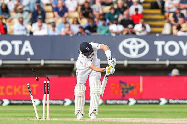 Joe Root got an unplayable delivery from Akash Deep that knocked back his stumps late on Day 4