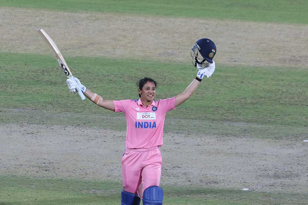 Smriti Mandhana celebrates her record century against Australia last week in Delhi
